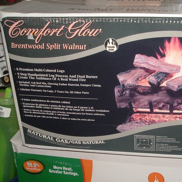 Comforter Glow 18" Natural/LP Gas Brentwood Split Walnut 9 handpainted logs New - Picture 6 of 7